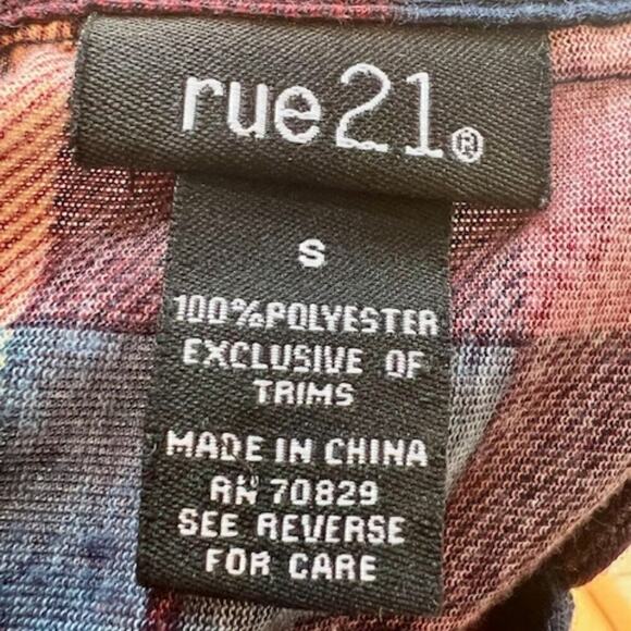 Rue21 Maroon Red Blue Plaid Pullover Top - Lace Up Polyester Flannel - Small - Picture 4 of 4